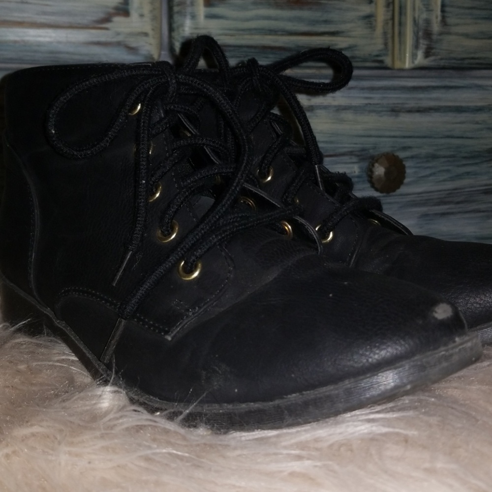 Lace up black ankle boots